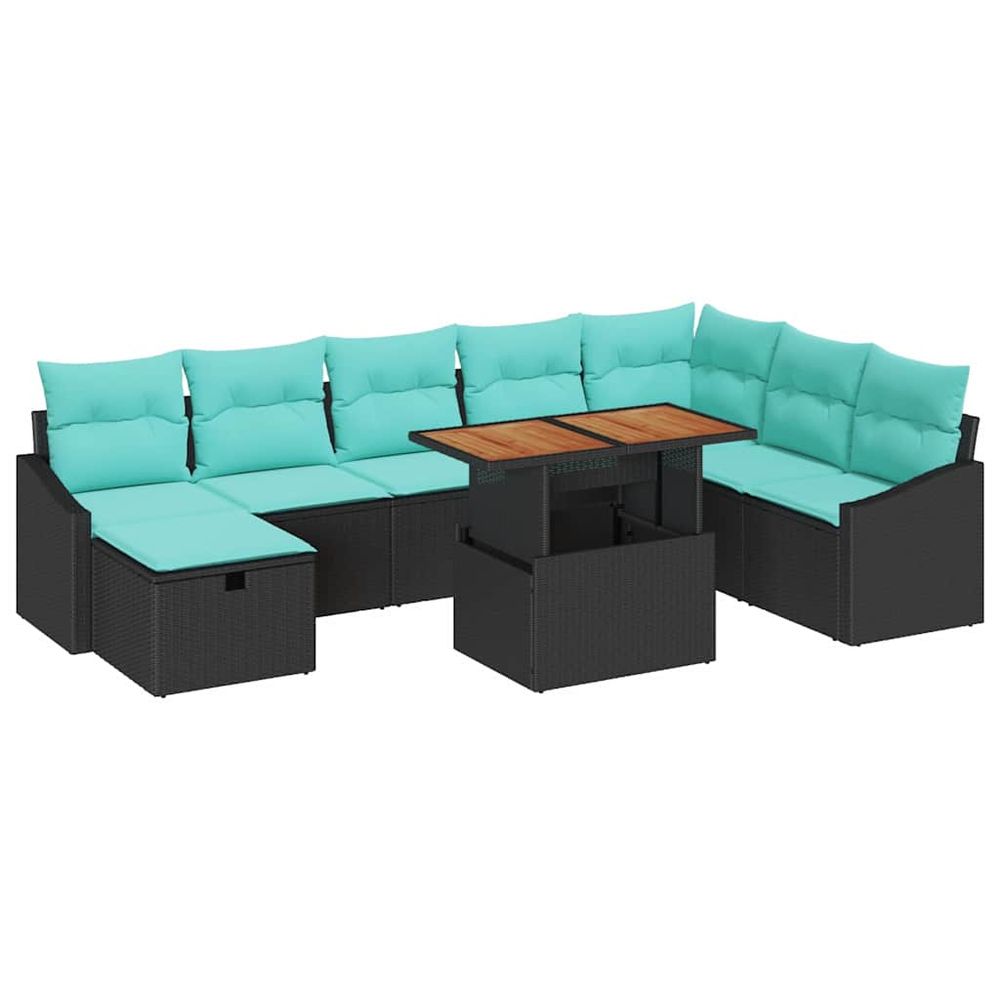 Ensemble de canapé de jardin 9 pc noir polyrotin