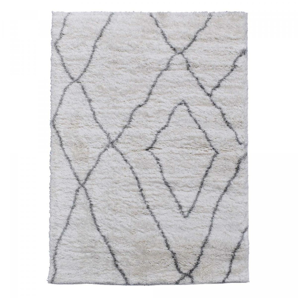 Tapis longs poils shaggy 200x280 rectangle tissé crème motif berbère lyn4 doux 6