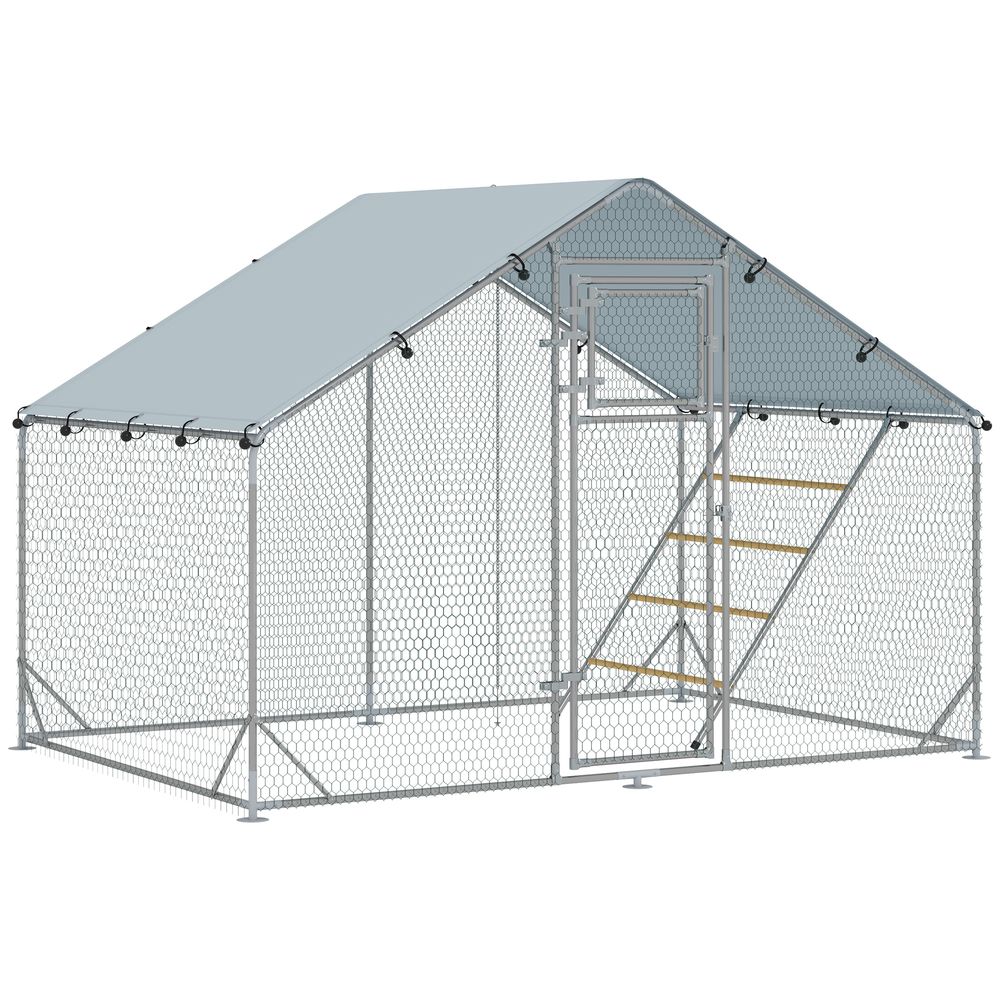 Enclos poulailler acier galvanisé 6m² pour 6-8 poules parc extérieur bâche toit 3x2m - comfortxl pet living