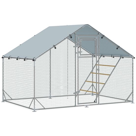 Enclos poulailler acier galvanisé 6m² pour 6-8 poules parc extérieur bâche toit 3x2m - comfortxl pet living