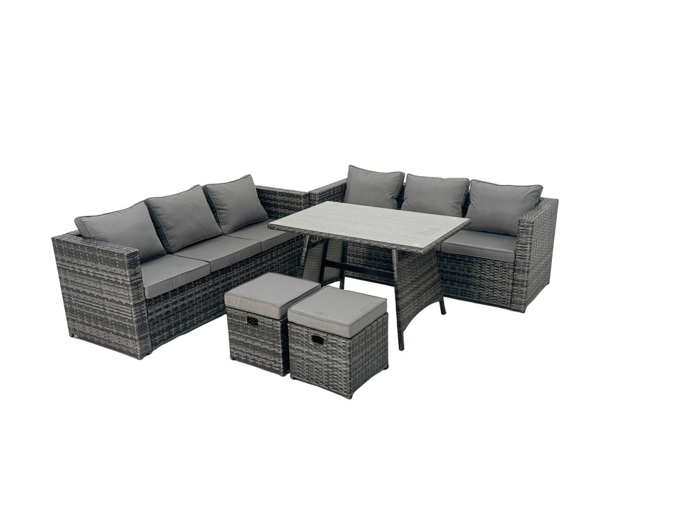 8 places salon de jardin extérieur en résine avec table à manger 2 petits tabourets