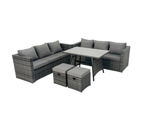 8 places salon de jardin extérieur en résine avec table à manger 2 petits tabourets