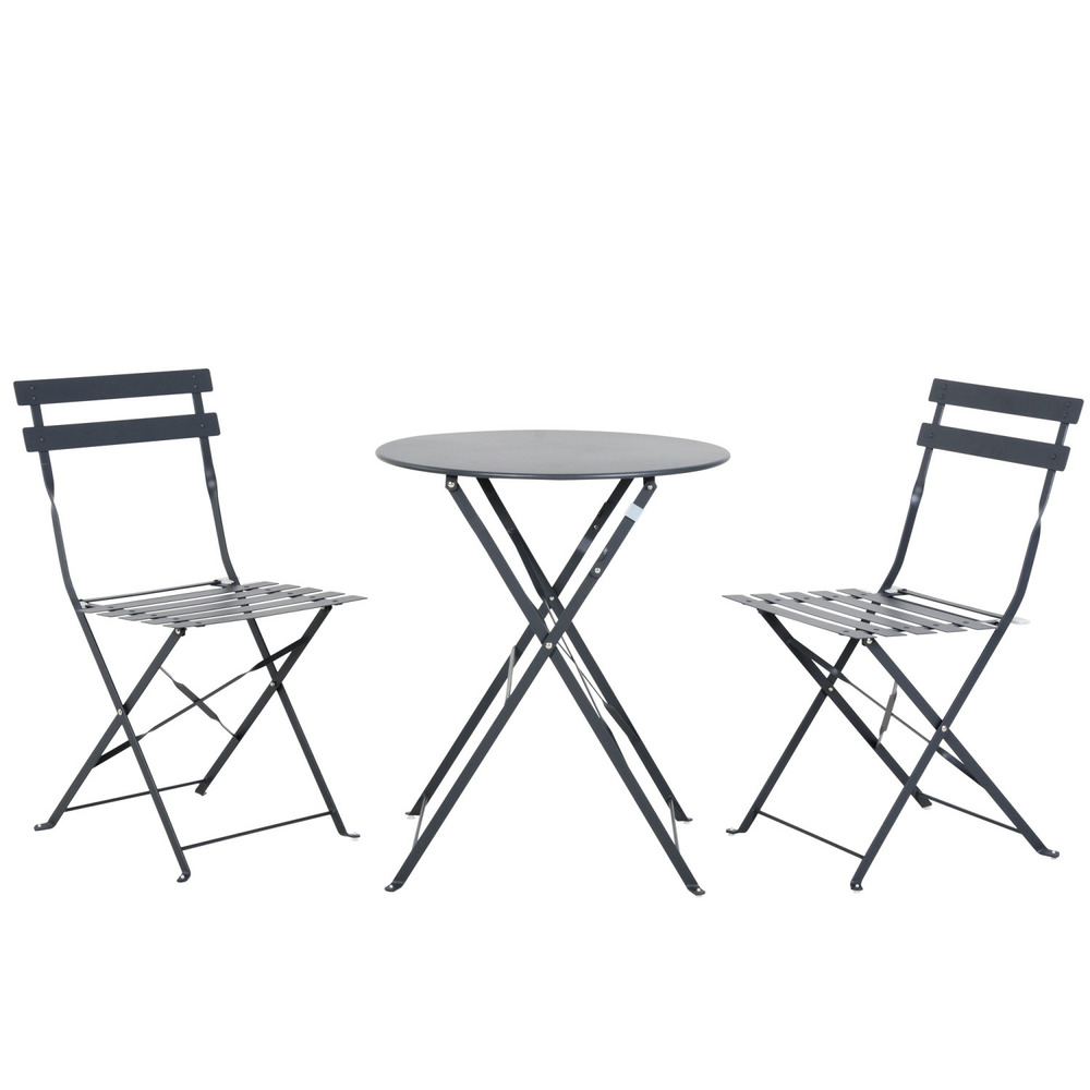 Table et chaises pliantes bistrot balcon terrasse - 2 places - anthracite - flore