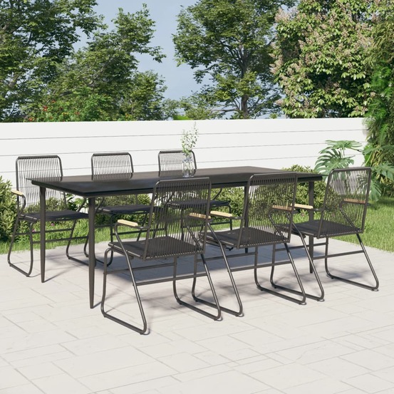 Ensemble à manger de jardin 7 pcs noir rotin pvc