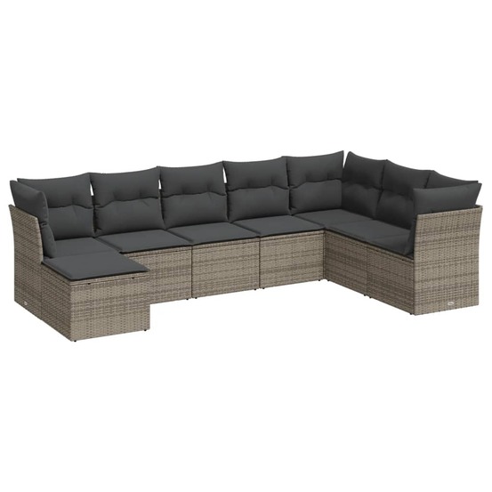 Salon de jardin 8 pcs avec coussins gris résine tressée