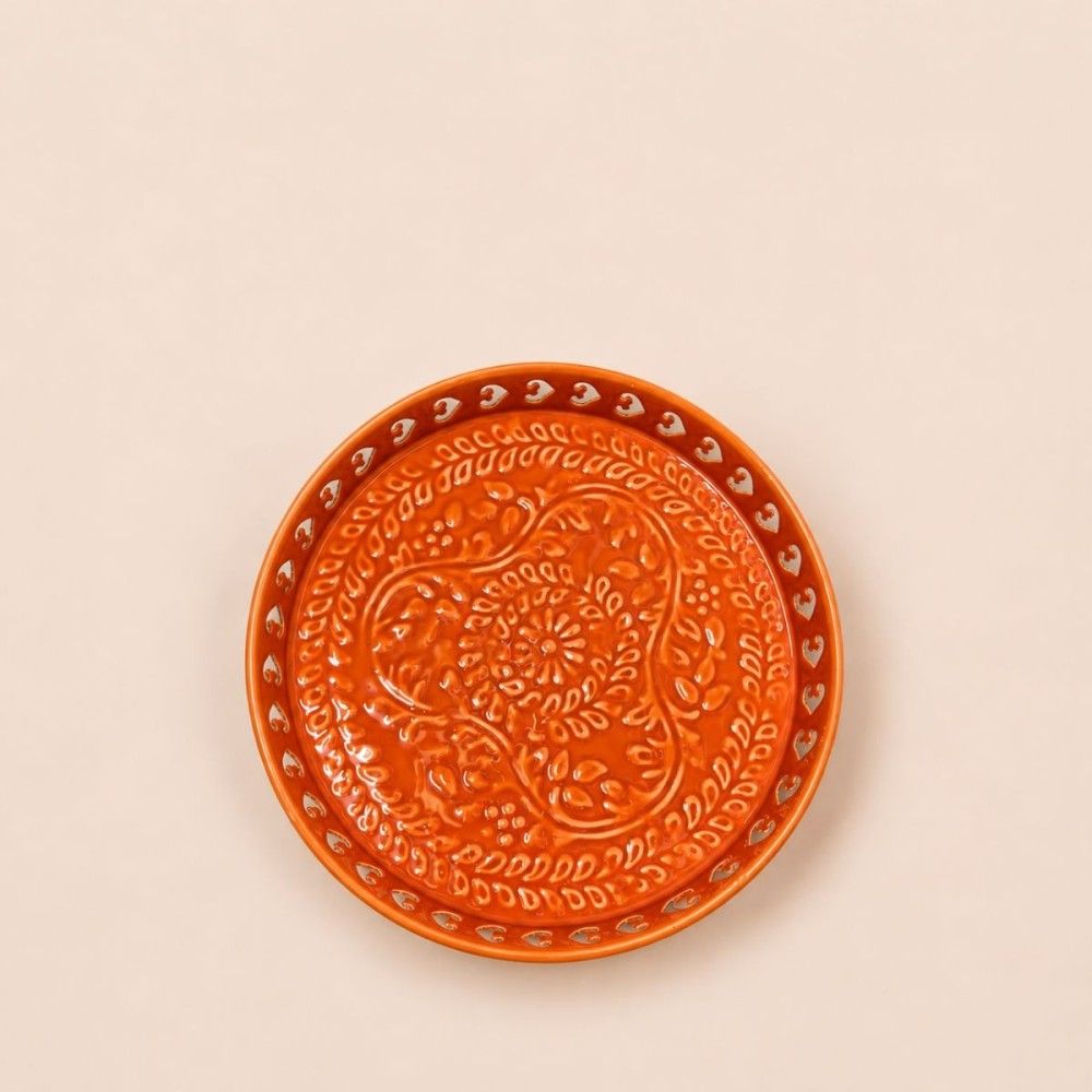 Plateau en métal avec motifs en relief orange 25cm