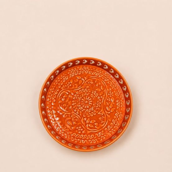Plateau en métal avec motifs en relief orange 25cm
