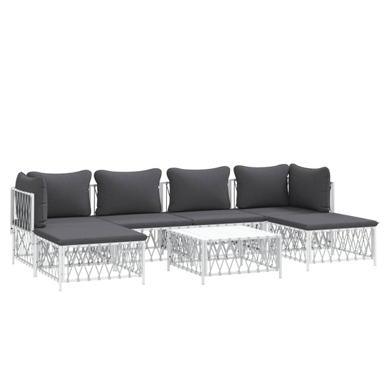 Salon de jardin meuble d'extérieur ensemble de mobilier 7 pièces avec coussins blanc acier