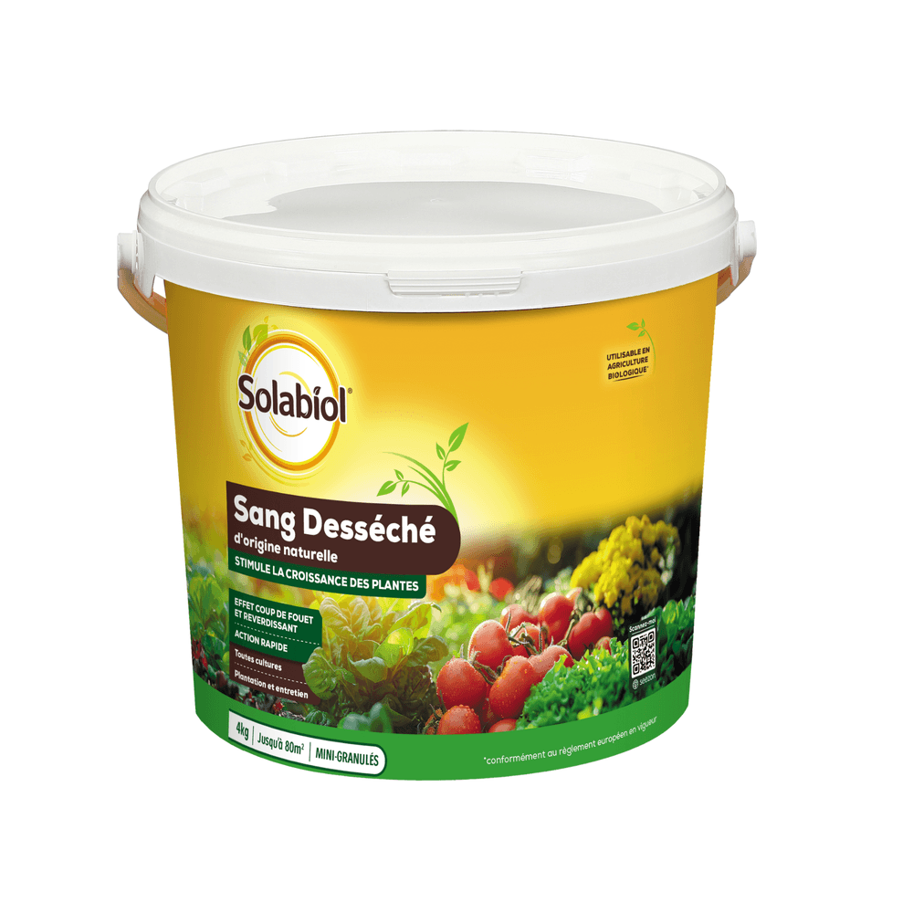 Solabiol engrais sang déséché - 4kg - jusqu'à 80m² - action coup de fouet - 100% sang désséché - effet reverdissant