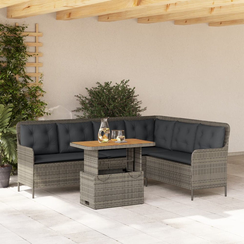 Salon de jardin 2 pcs avec coussins gris résine tressée