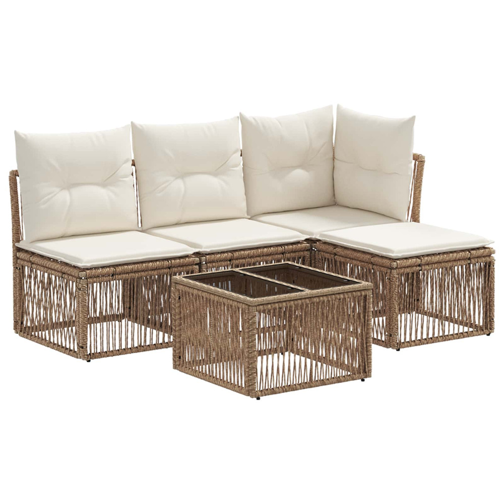 Ensemble de canapé de jardin 5 pcs beige polyrotin