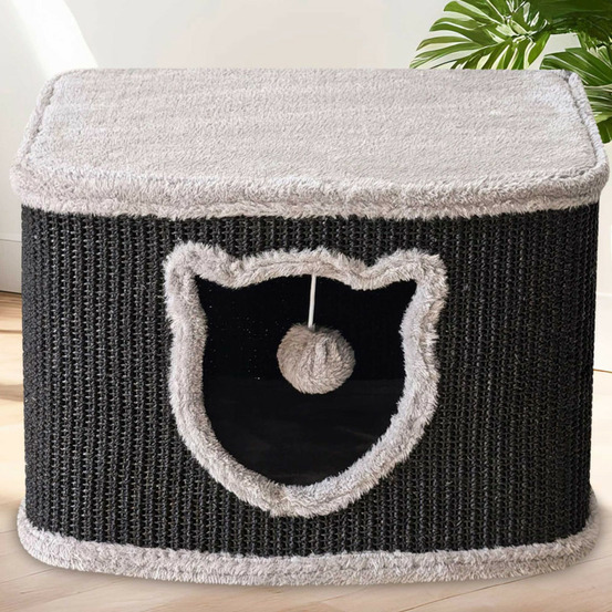 Maison pour chats avec griffoirs en sisal noir 40x40x27cm