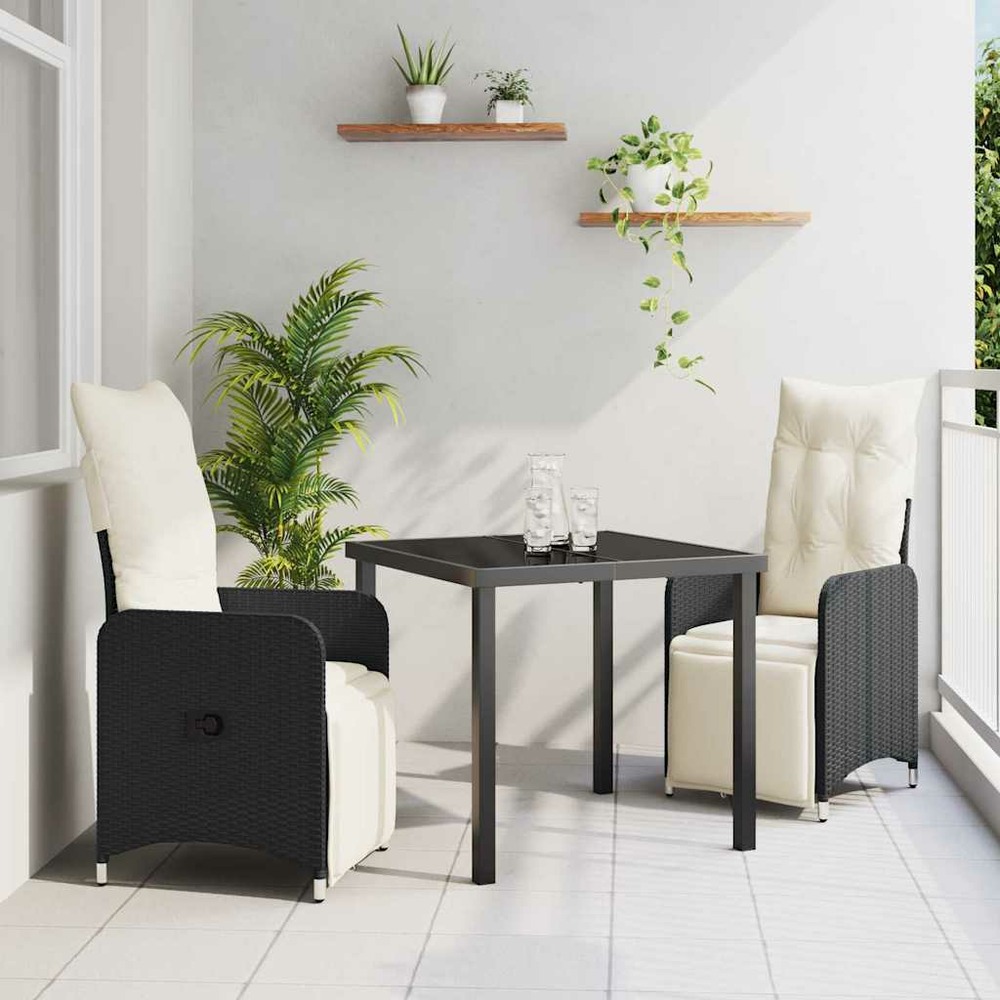 Ensemble de salle à manger pour jardin 3 pcs noir polyrotin