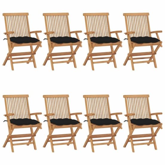 Chaises de jardin avec coussins noir lot de 8 bois teck massif