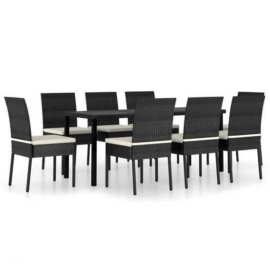 Ensemble de salle à manger de jardin meuble extérieur 9 pièces résine tressée noir
