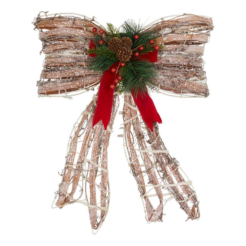 Suspension de noël en bois avec nœud ruban h. 51 cm