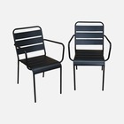 Lot de 2 fauteuils intérieur / extérieur en métal peinture antirouille empilables coloris noir