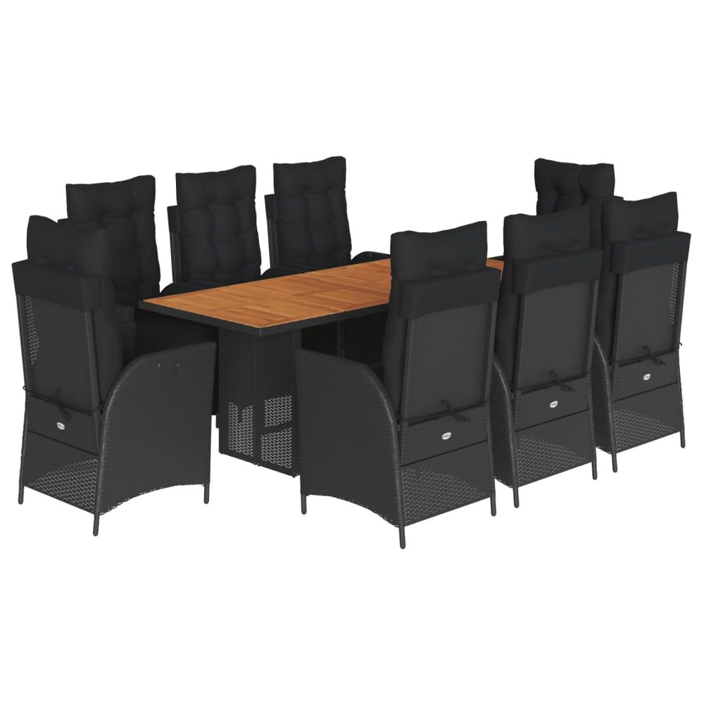 Ensemble à manger de jardin 9pcs coussins noir résine tressée