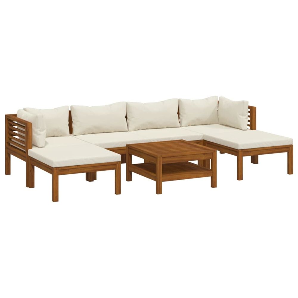 Salon de jardin 7 pcs avec coussin crème bois d'acacia solide