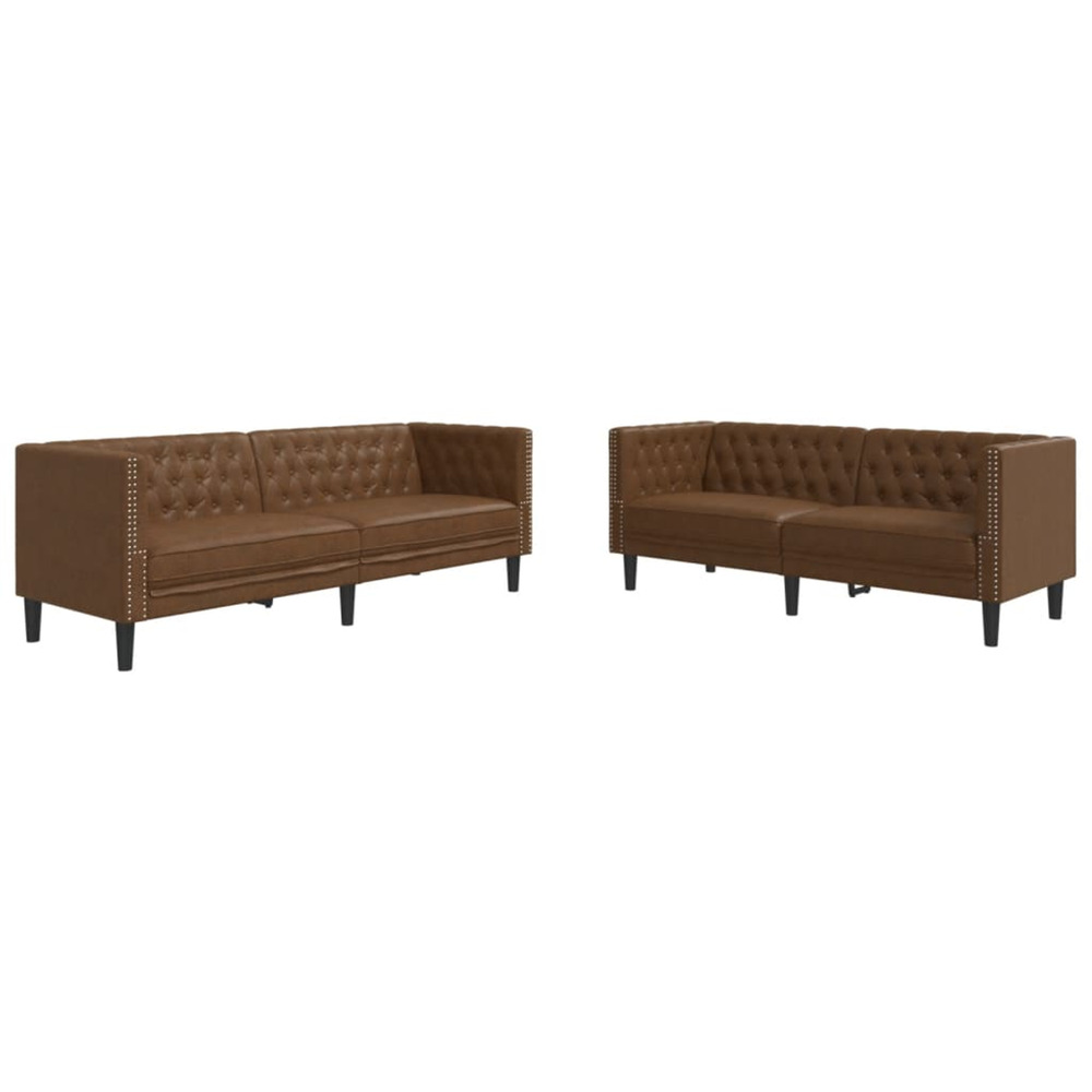Ensemble de canapé chesterfield 2 pcs marron similicuir daim
