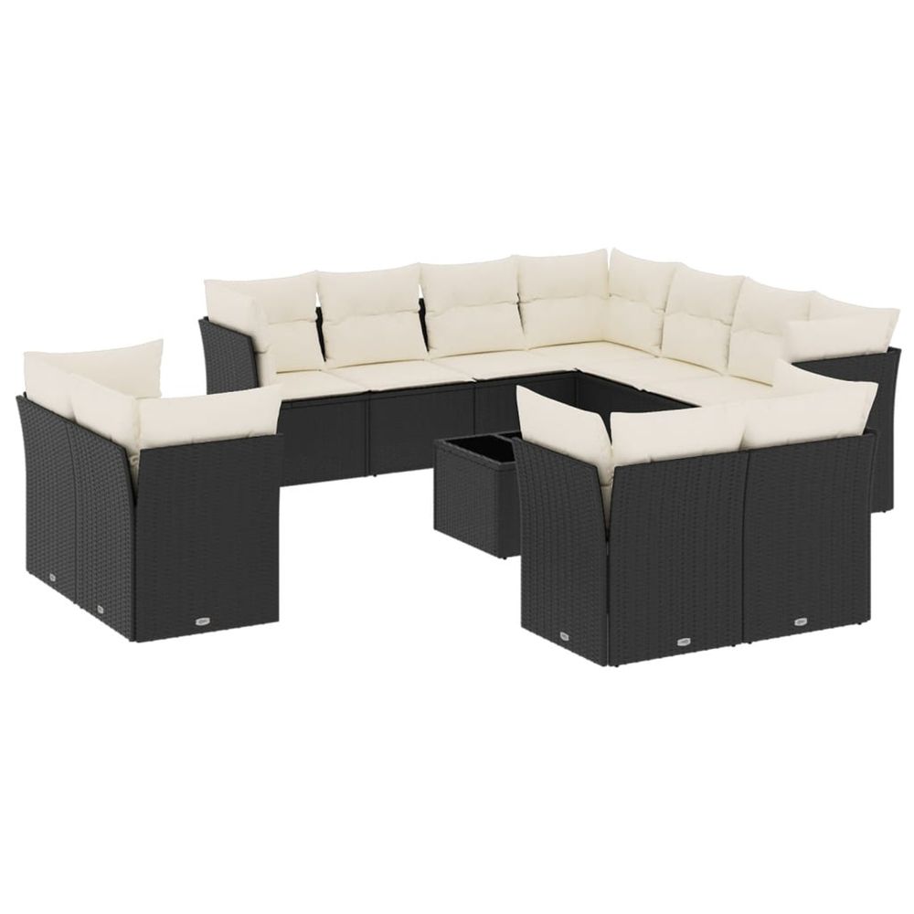 Salon de jardin 12 pcs avec coussins noir résine tressée