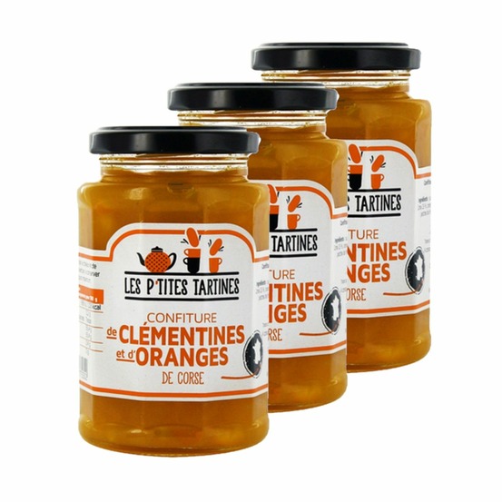 Lot 3x confiture d'oranges de corse et clémentine - les p'tites tartines - pot 315g