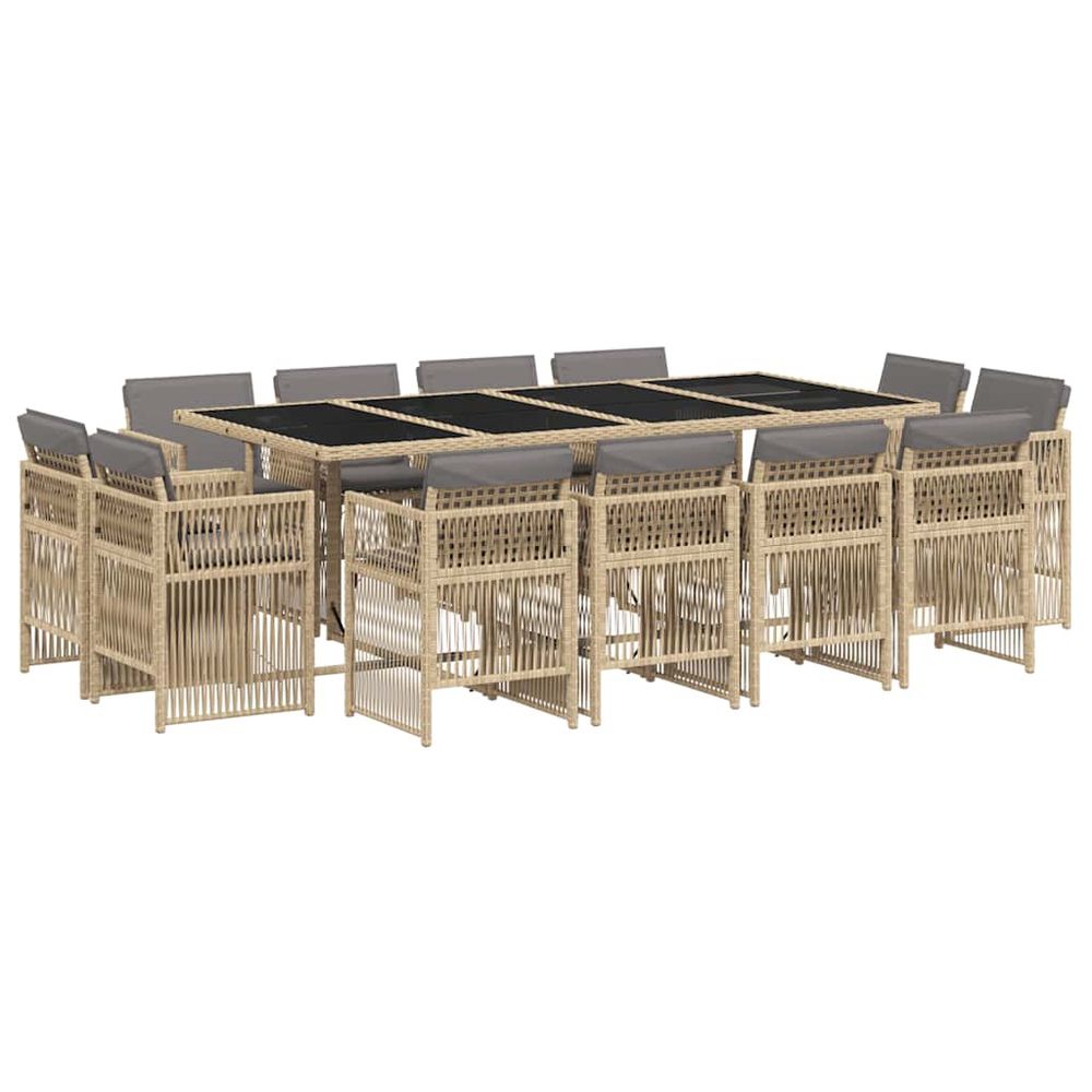 Ensemble à manger de jardin coussins 13 pcs mélange beige rotin