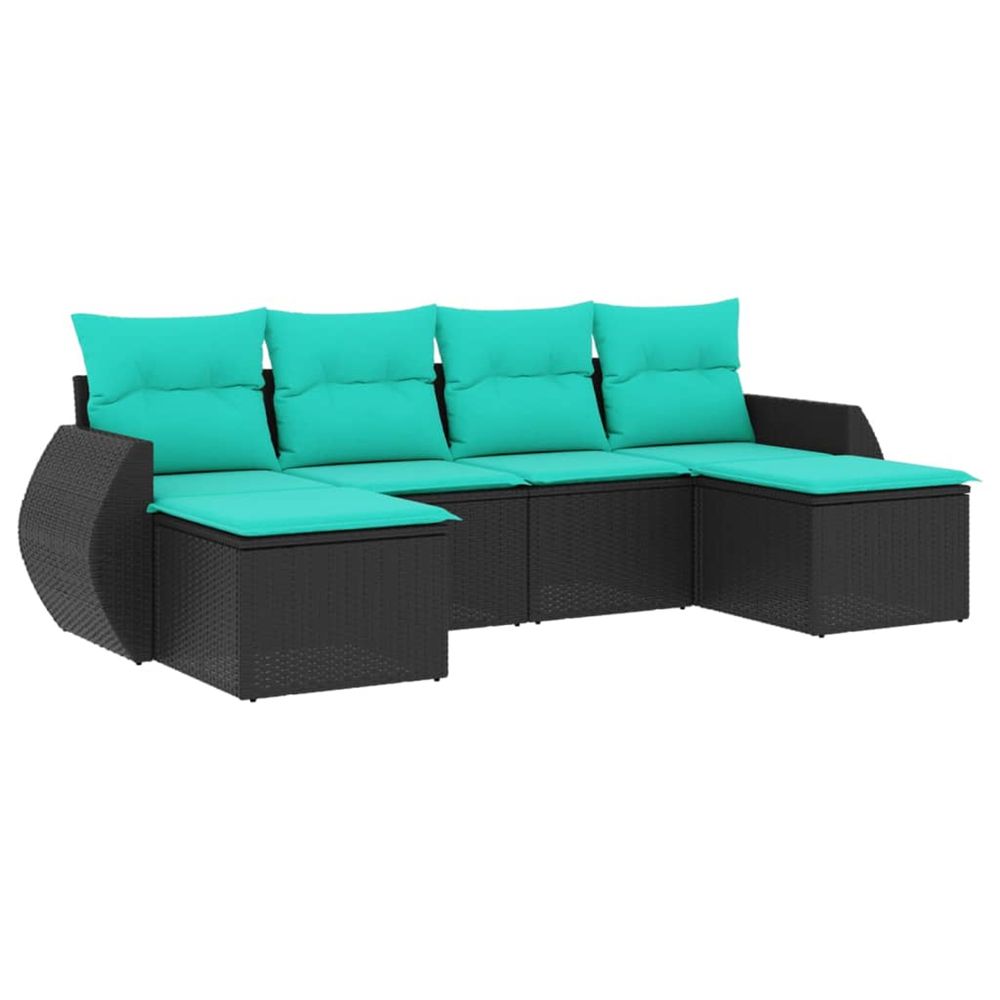 Salon de jardin 6 pcs avec coussins noir résine tressée
