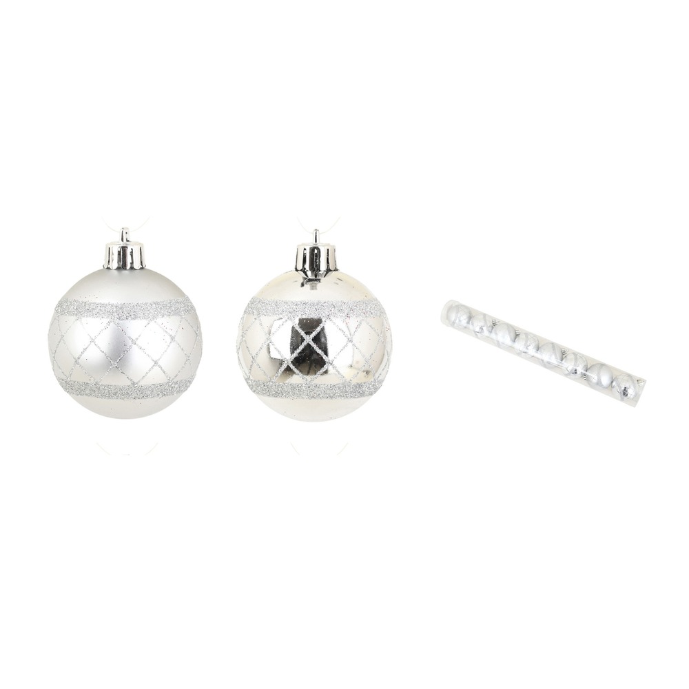 Set de 8 boules decor carreaux de noel argent
