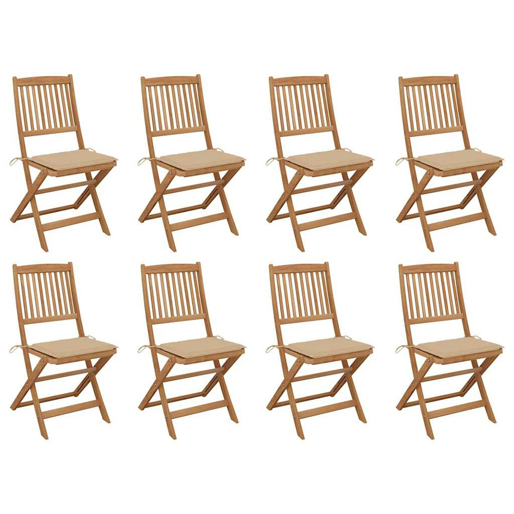 Chaises pliables d'extérieur et coussins lot de 8 bois d'acacia