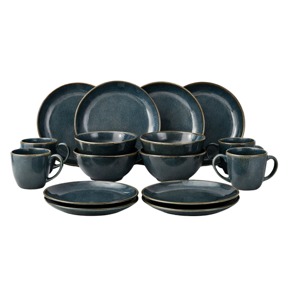 Mica decorations racco service de table pour 4 personnes – vaisselle en grès avec assiettes, bols et tasses à café – gris foncé
