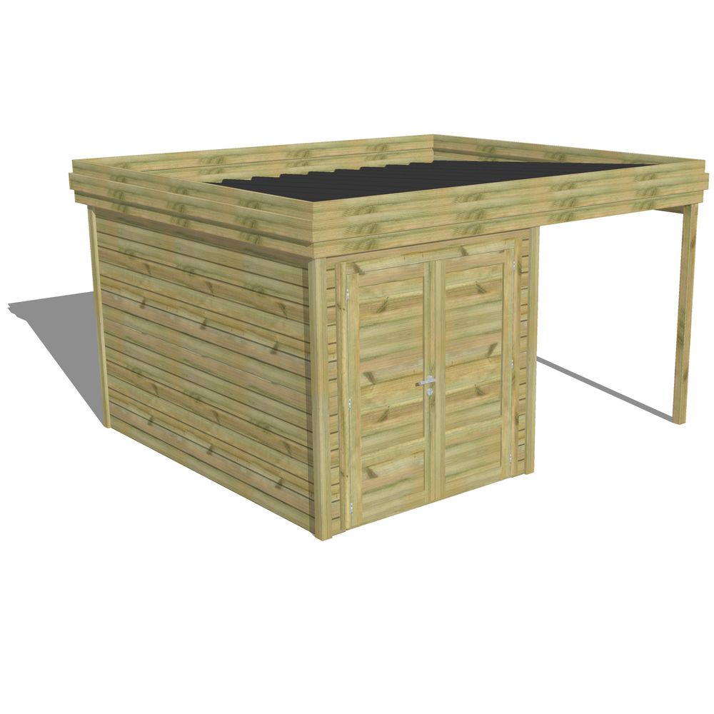 Abri de jardin bois pin traité autoclave 27mm - 4,14x3,44m / 14m2 - bac acier - abri français