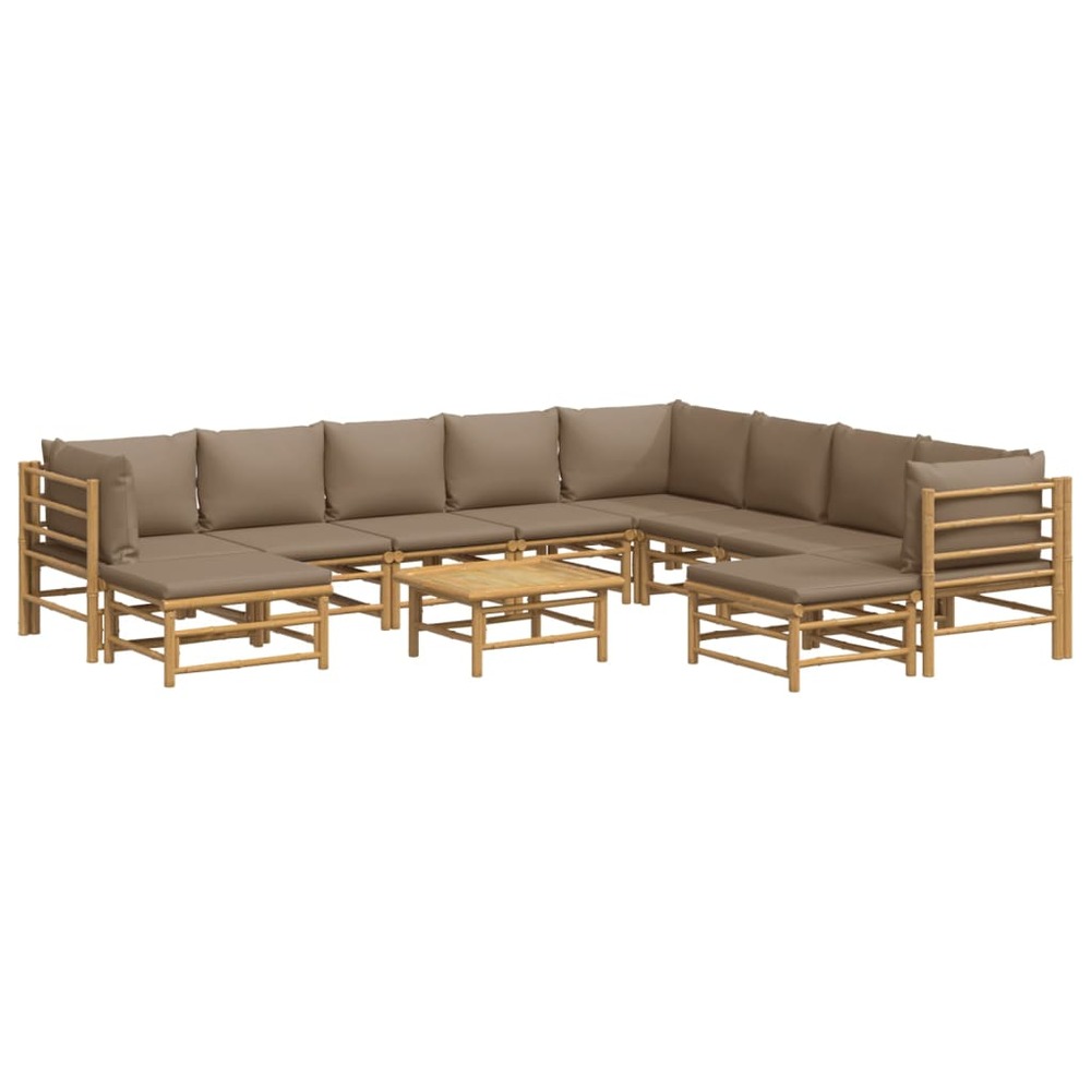 Salon de jardin meuble d'extérieur ensemble de mobilier 11 pièces avec coussins taupe bambou