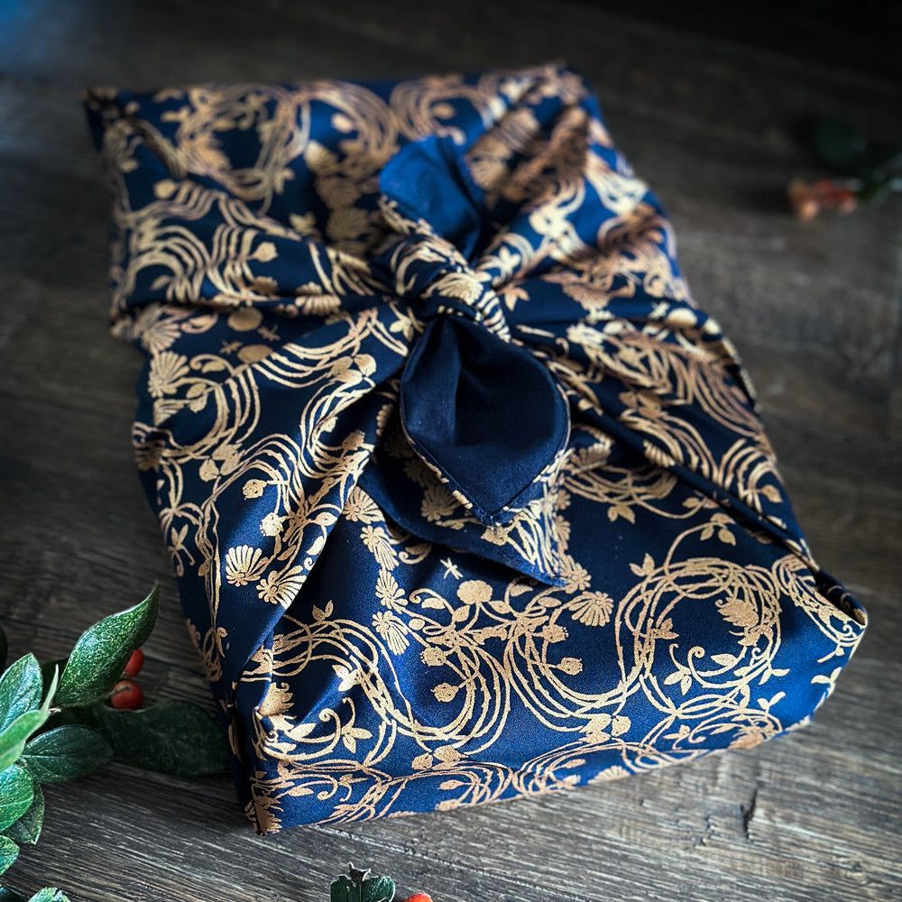 Jardin secret en bleu minuit (taille m) 55x55 cm Furoshiki