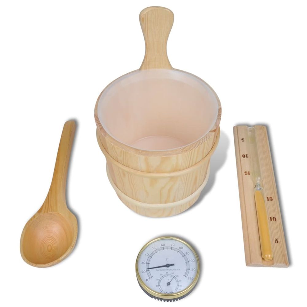 Accessoires sauna 5 pcs seau cuillère sablier thermo-hygromètre