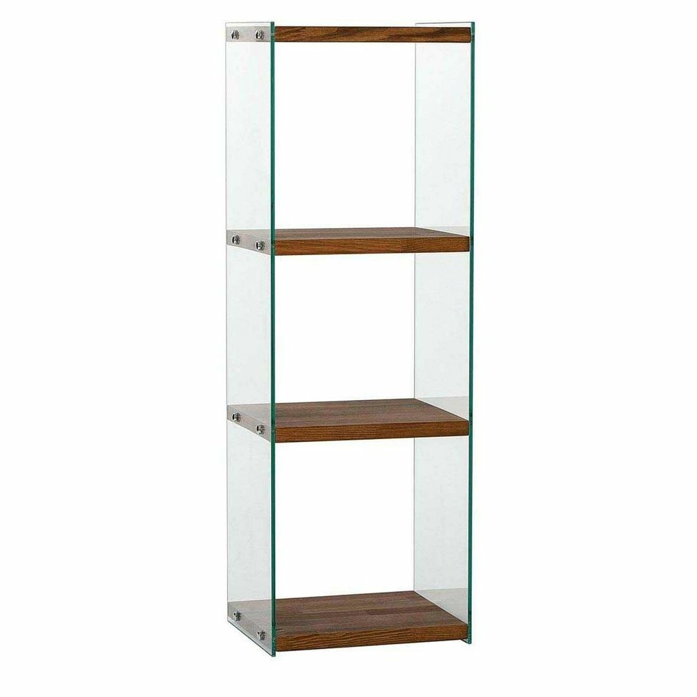 Etagère en verre et bois brut aqua