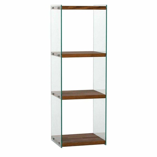 Etagère en verre et bois brut aqua