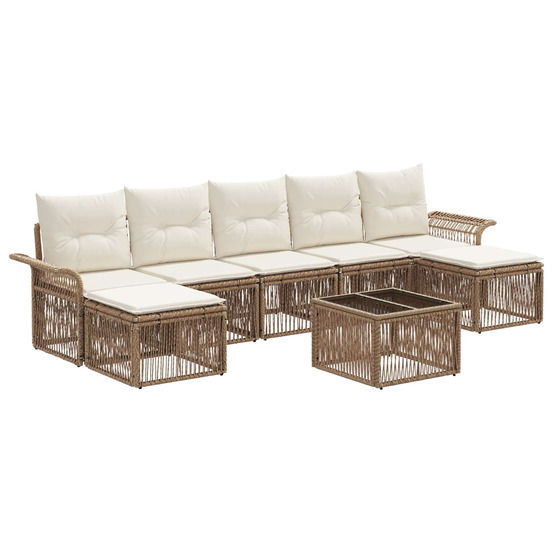 Ensemble de canapé de jardin 8 pcs beige polyrotin