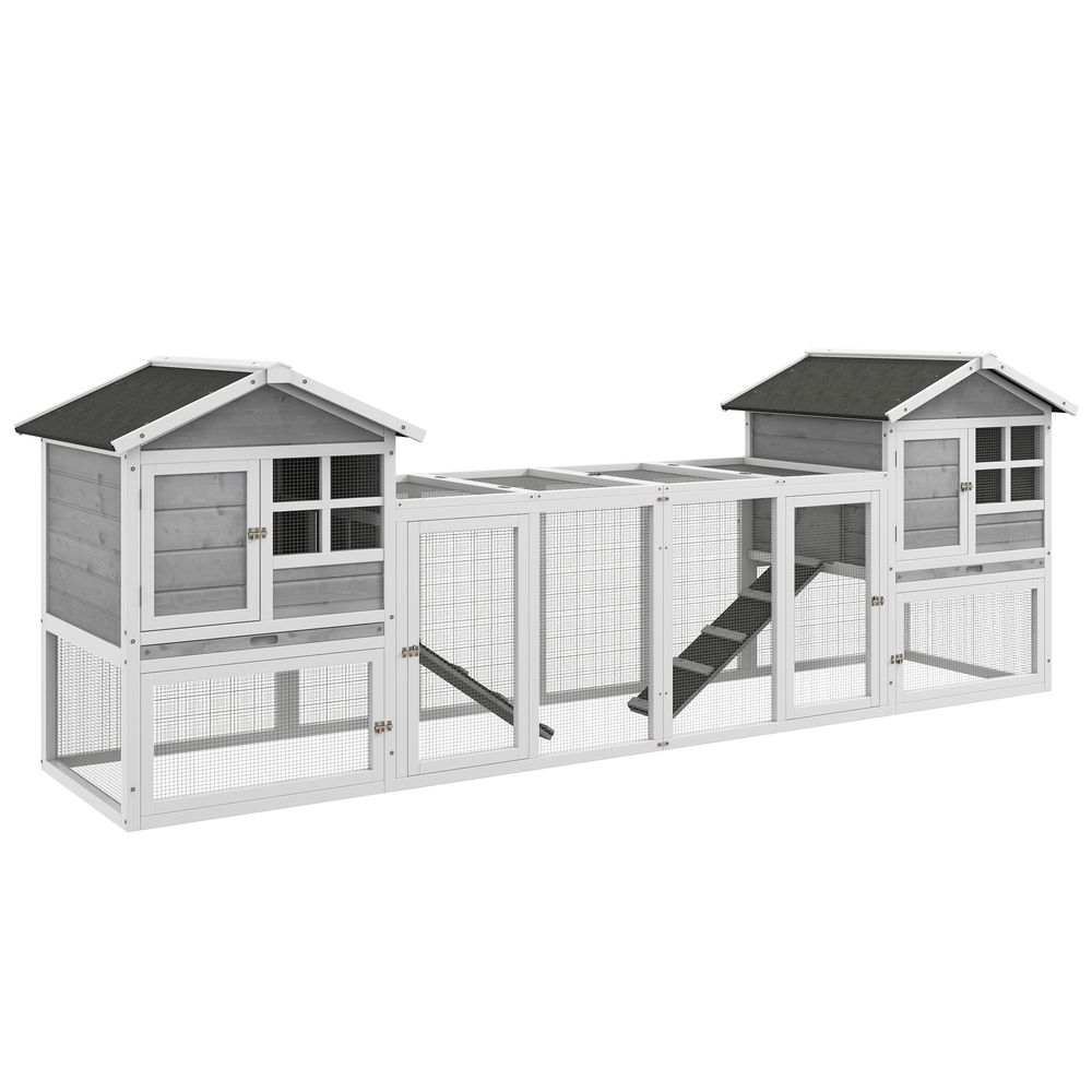 Clapier modulable bois blanc et gris 259 x 64 x 92 cm pour 2 à 4 lapins extérieur