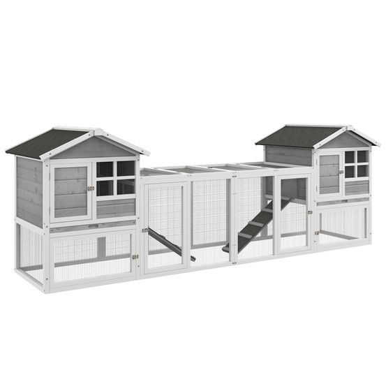 Clapier modulable bois blanc et gris 259 x 64 x 92 cm pour 2 à 4 lapins extérieur