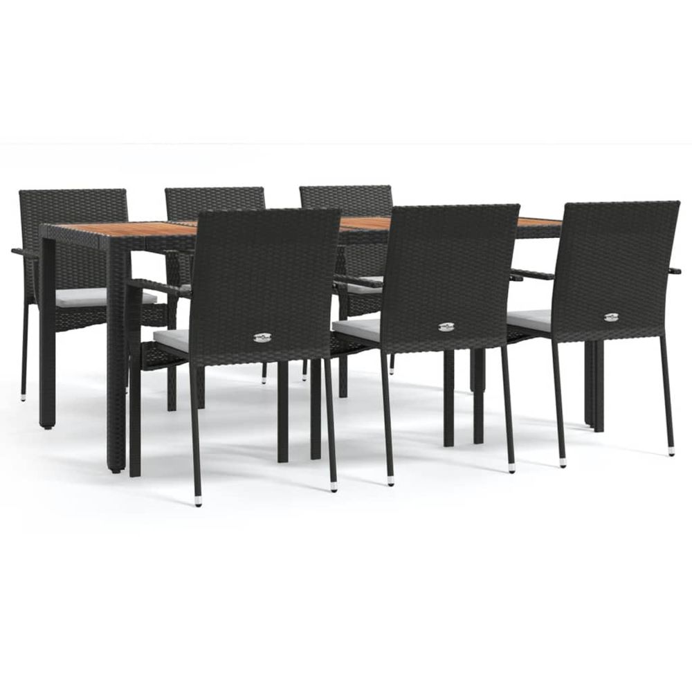 Ensemble à manger de jardin coussins 7pcs noir résine tressée