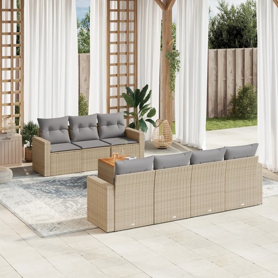 Salon de jardin avec coussins 8 pcs beige résine tressée