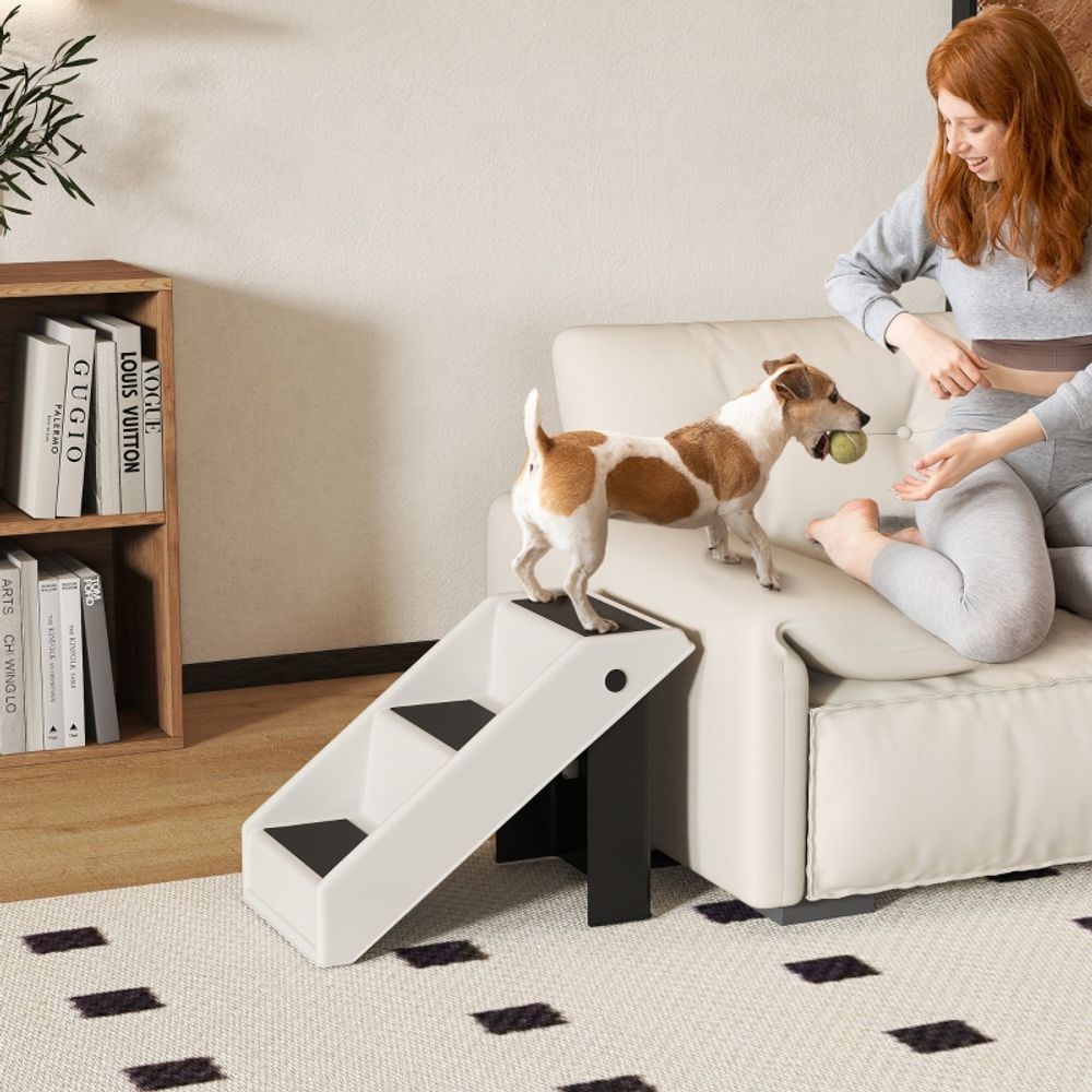 Escalier pour chien 3 marches en plastique pliable pour lit et canapé blanc crème – comfortxl outdoor living