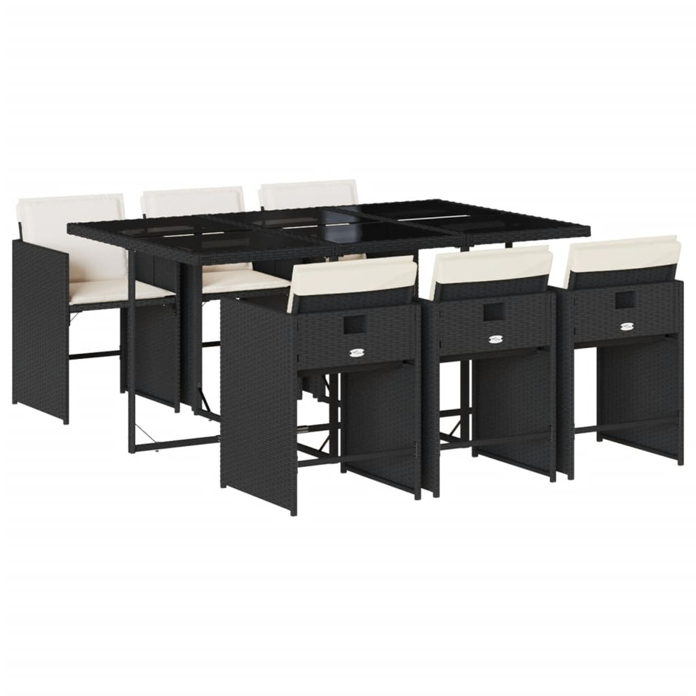 Ensemble à manger de jardin coussins 7pcs noir résine tressée