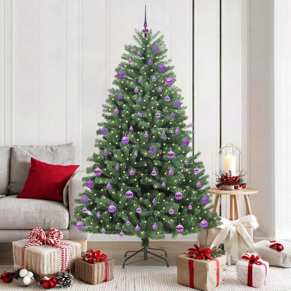 Sapin de noël artificiel 180 cm prêt à poser, avec guirlande led 8 modes et 121 décorations