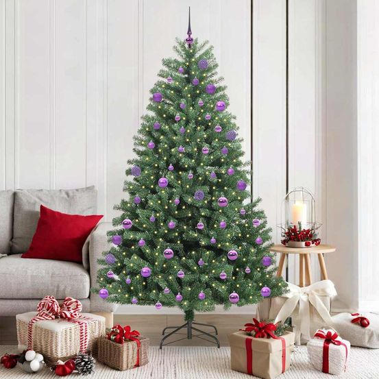 Sapin de noël artificiel 180 cm prêt à poser, avec guirlande led 8 modes et 121 décorations