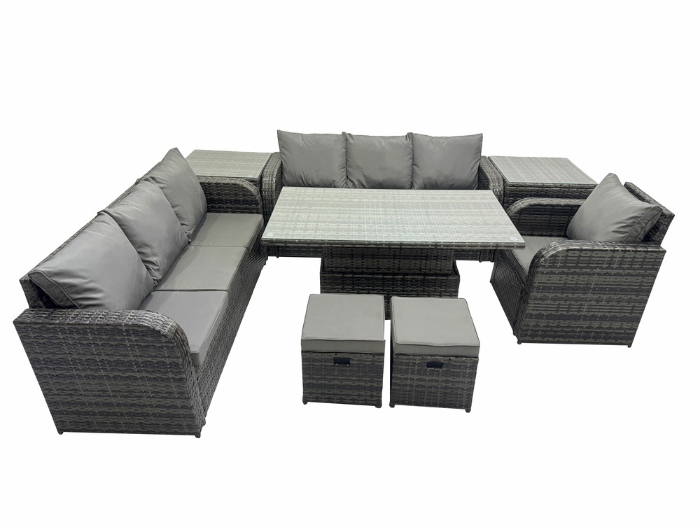 Ensemble de meubles de jardin en polyrotin table à manger réglable en hauteur canapé avec 2 tables d'appoint chaise inclinable