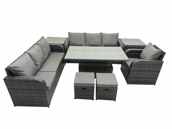 Ensemble de meubles de jardin en polyrotin table à manger réglable en hauteur canapé avec 2 tables d'appoint chaise inclinable