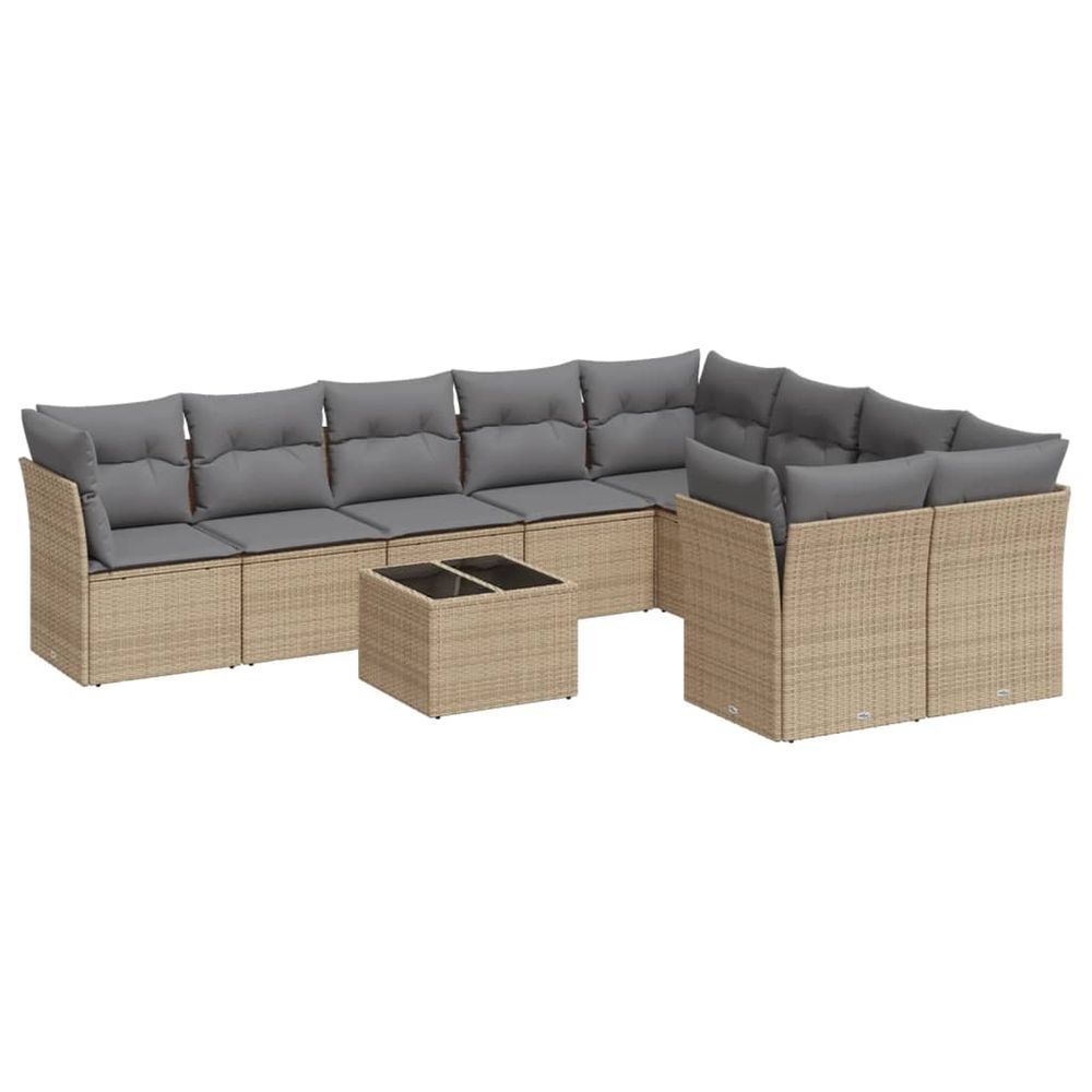 Salon de jardin avec coussins 10 pcs beige résine tressée