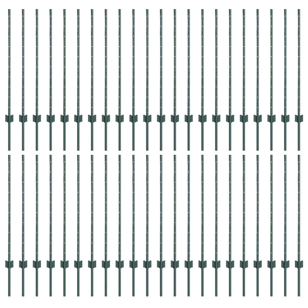 Poteau de clôture. 44 pcs vert 140 cm acier